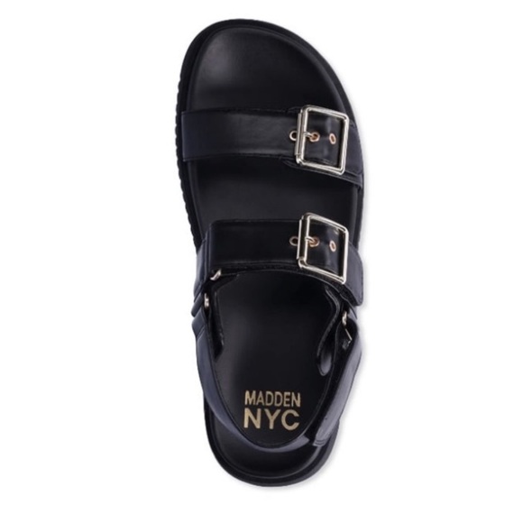 NWT! In Box! Madden NYC Black Women's Double Buckle Footbed Sandals Size 8.5 - Picture 2 of 14